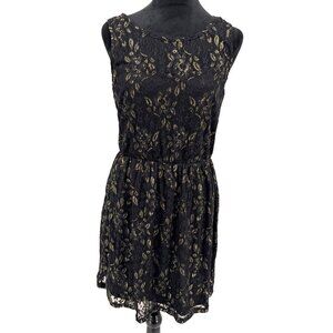 Black Gold Lace Sleeveless Midi Dress Womens S‎ Whimsigoth Fairy Grunge Metallic